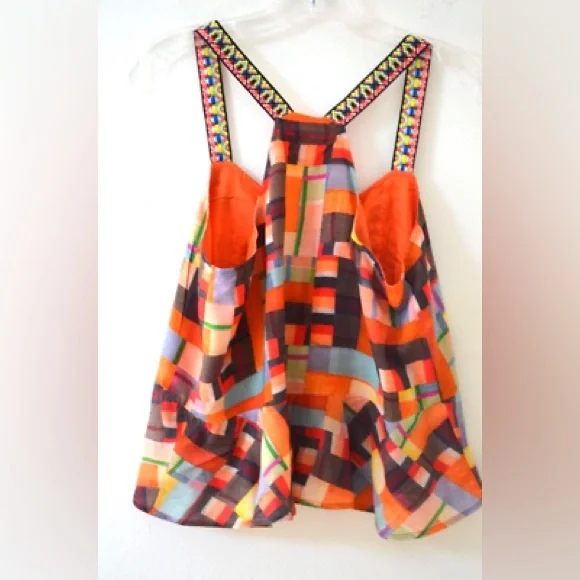 Anthropologie Pilcro Abstract patchwork print Peplum Tank M - Picture 5 of 10